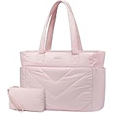 LOVEVOOK Tote Bag for Women, Puffer Work Travel Handbag with Zipper for Teacher Nurse, Quilted Cute Laptop Shoulder Gym Bag