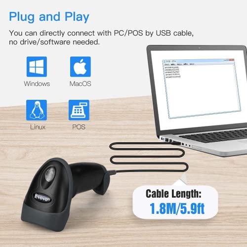 Eyoyo USB 2D Barcode Scanner, Handheld Wired 1D QR PDF417 Data Matrix Bar Code Scanner with USB Cable for Mobile Payment, Convenience Store, Supermarket, Warehouse…