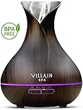Villain SPA - Ultrasonic Aroma Essential Oil Diffuser - 400ml Wood Grain Cool Mist Humidifier with 7 Color Changing LED Lights, Mist Control, Auto OFF - 8 -12 Hrs Mist