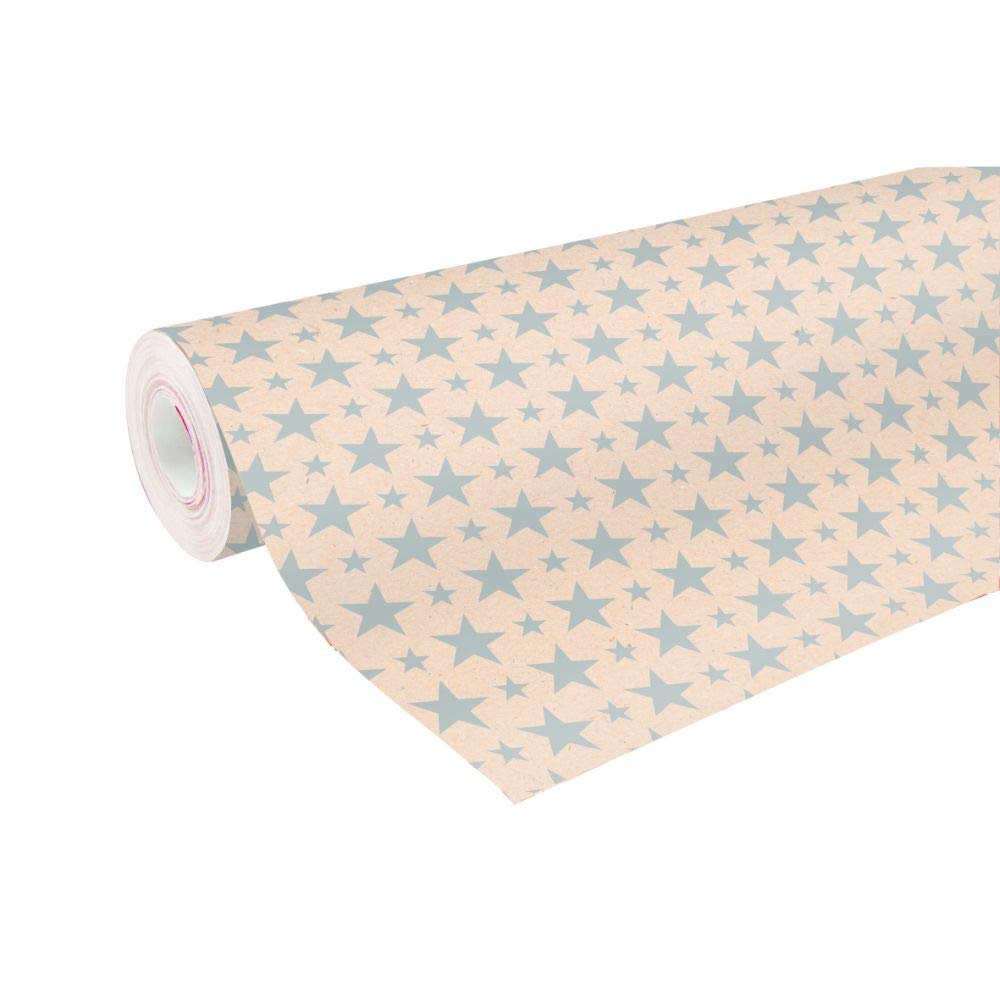 Clairefontaine - Ref 223801C - Recycled Kraft Long Roll Wrapping Paper (Single Roll) - 70cm Width x 50m Length, 70gsm Recycled Kraft Paper - Silver Stars Design