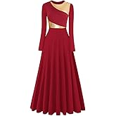 TLMNU Women Worship Liturgical Dance Dress Full Length Church Robe Modern Praise Dance Dress Lyrical Headwear