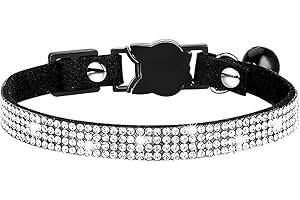 Serijoars Cat Collars,Rhinestone for Girl Cats Bling Kitten Flower Adjustable Breakaway Collar with Bell Soft Velvet Leather Collar for Puppy Small Dogs (Black)
