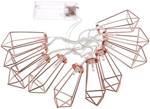 5 FT 10 LED String Lights with Rose Gold Metal Geometric Cage Battery Operated Boho Fairy Boho Lights for Home Room Patio Bedroom Garden Wedding Party Indoor Window Wall Decoration (Warm white)