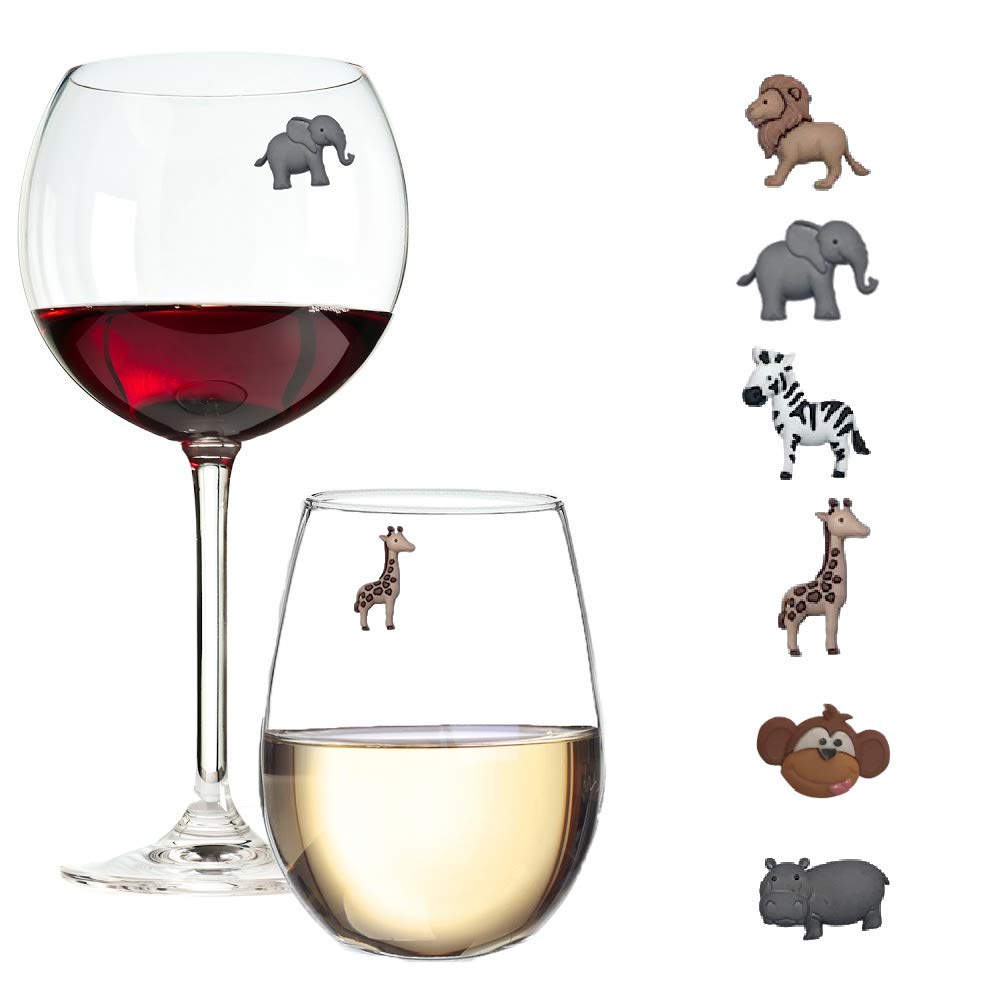 Animal Wine Charms Set of 6 Safari Themed Magnetic Wine Glass Drink Markers