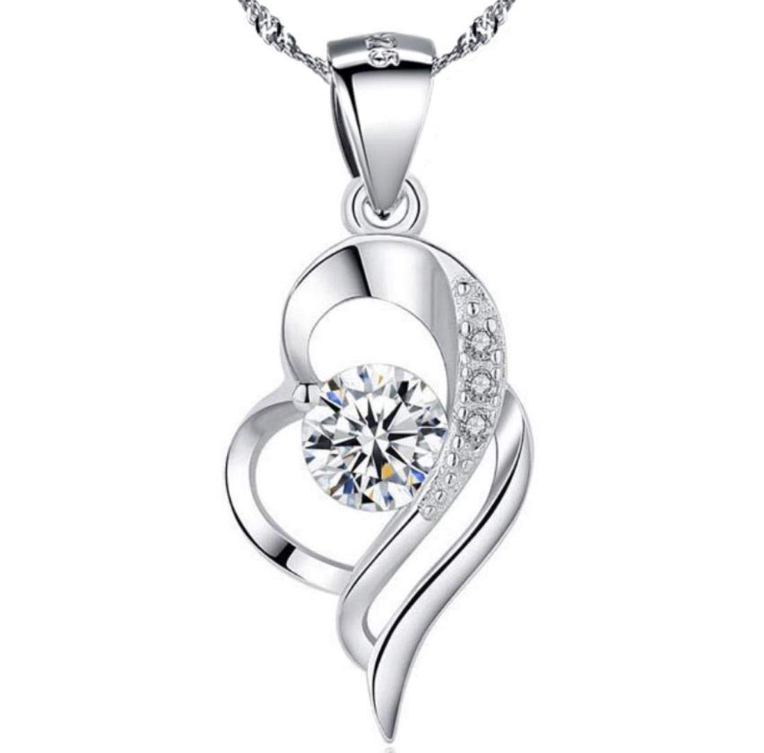 HerHisItsChic Sunnyshopday 925 Sterling Silver,Heart to Heart together Love Pendant.18 inches,Italian Box Chain Necklace Women Girls Jewelery Box