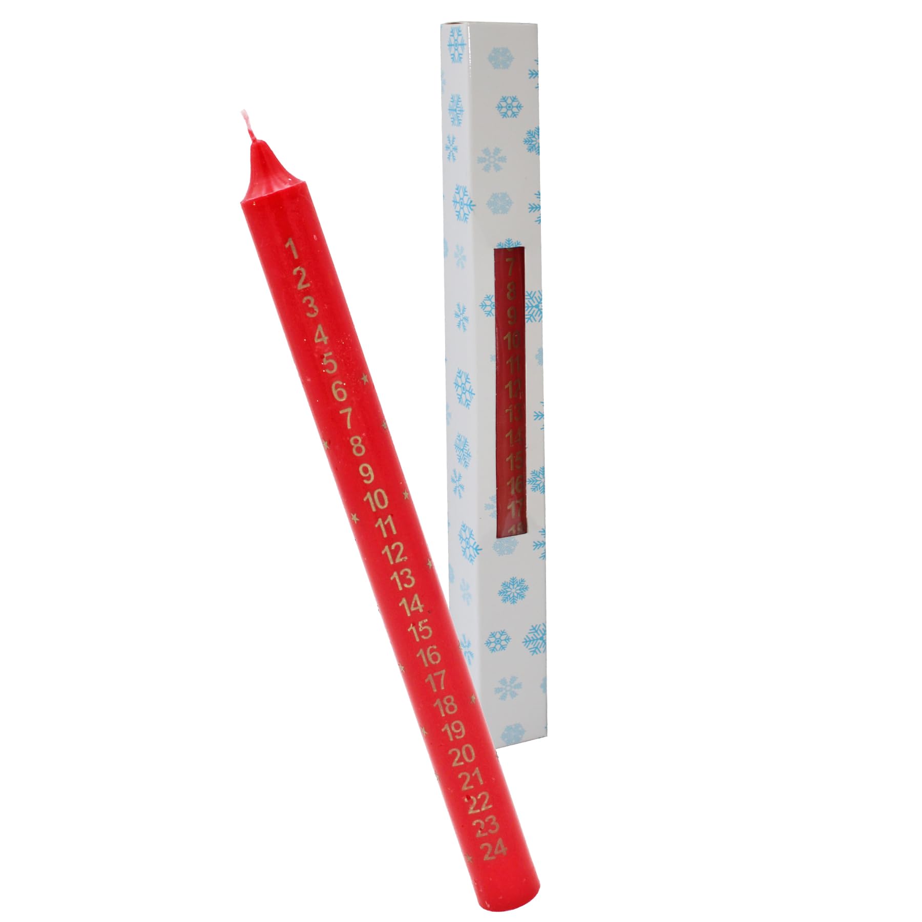 Christmas Advent Candle Boxed 25cm Tapered Countdown Candle with Stars Design (Red)