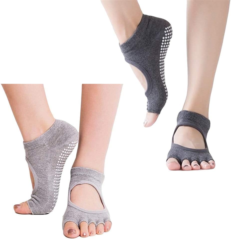 Collifun Cotton Yoga Socks for Women Non-Slip Socks Grips & Straps, Ideal for Pilates, Pure Barre, Ballet, Dance, Barefoot Workout 2 Pack