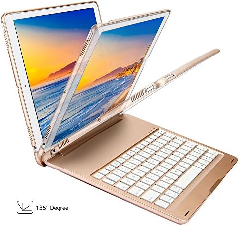 New iPad pro 10.5 Case with Keyboard,KIWETASO Ultra Slim 7 Colors Backlit aluminium Clamshell Keyboard Smart Protective Case and Cover for Apple iPad 10.5 inch 2017 Model(Gold)