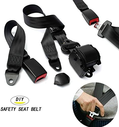 TEMEXE Universal Adjustable Retractable 3 Point Auto Car Safety Seat Lap Belt Set Kit
