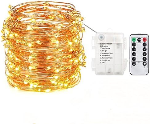 Eagwell 65.6ft LED String Lights Battery Powered Warm White Color Changing Dimmable String Lights With Remote,200leds Indoor Outdoor Decorative Copper Wire Lights.