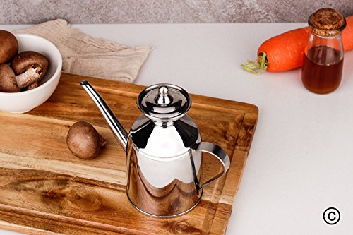 Stainless Steel Olive Oil Can Dispenser Pot Drizzler Canister Deluxe Silver Color 0.5 Quart (500 ml) Kitchen Tools Food Jar Cruets Utensil Storage - Thumbnail 5