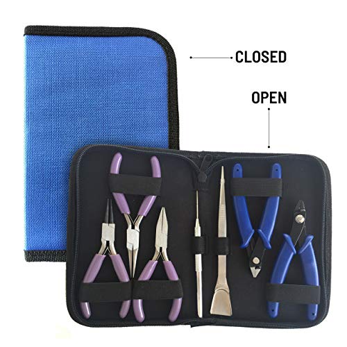 Flying K Jewelry Tools, Jewelry Pliers. Including a Crimper, Organized Zipped Case for Your Jewelry Making Tools. These Jewelry Making Supplies Will Help with Beading, Wire, or Repairs. (Blue)