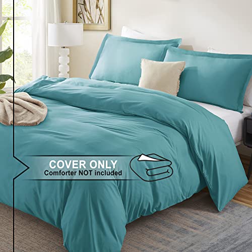 Nestl Teal Duvet Cover Full Size Soft Full Size Duvet Cover Set, 3