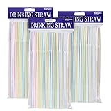 Flexible Straws Plastic Straws BPA Free 300 Pack Ninonly Striped Multi Colored Rainbow Straws Disposable Bendy Straw 8