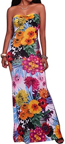 CutieLove Women's Summer Casual Sexy Floral Print Bandeau Strapless Open Back Beach Party Long Maxi Dress