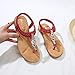 Wollanlily Women Summer Beach Bohemia Flat Sandals Rhinestones T Strap Ankle Strap Flip-Flop Thong Shoes Red-01 US 8