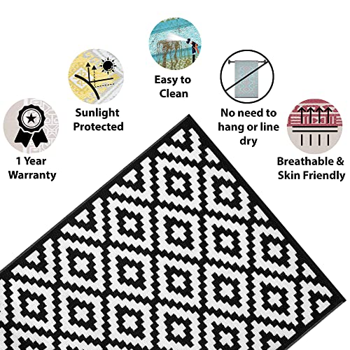 Green Decore Lightweight Outdoor Reversible Plastic Rug Nirvana, Black