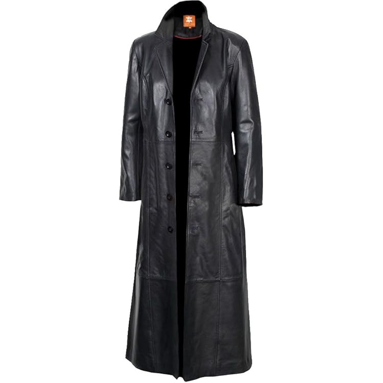 Men's Black Leather Classic Full Length Long Trench Coat XS