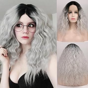 Amazon Com Blue Bird Grey Ombre Synthetic Lace Front Curly Wig
