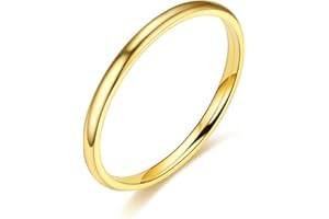 Moplusea 2mm Stainless Steel Classical Plain Stacking Band Statement Wedding Promise Ring For Women
