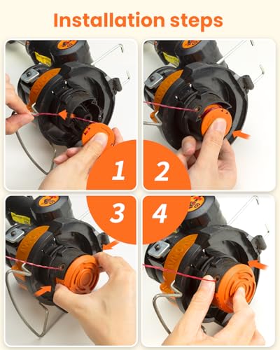 10 Packs Replacement Grass Trimmer Spool Works with Worx All Grass Trimmers with 20 V, 1.65 mm Diameter and 3 m Length Thread Spool, Includes 8 Packs of Grass Trimmer Thread and 2 Packs of Cap Lid