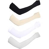 CaoXiong 4 Pairs Sun Protection Cooling Arm Sleeves for Men & Women,Sun Protection Sleeves for Fishing Running Golf Bike Cycling (4 Colors, Black, White, Beige, Grey)