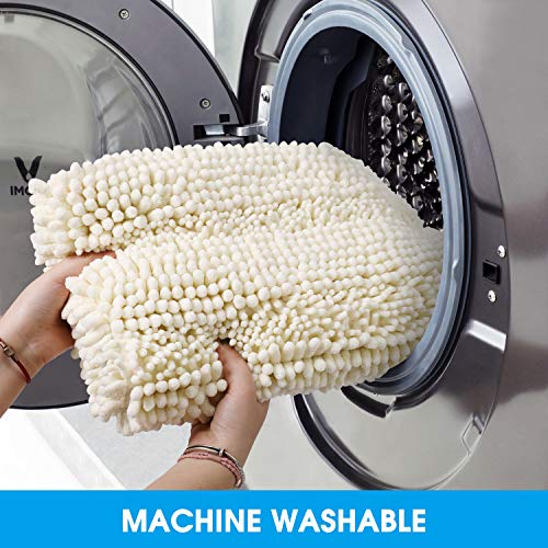 HOMEIDEAS Ivory/Cream Bathroom Rugs 2 Pieces Set, 20"x32" Plus 17"x24