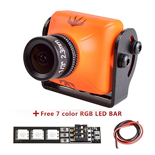 Weyland RunCam Swift 2 600TVL FPV Camera Mini 2.3mm for Quad Flying Drones150 Degree OSD WDR DC 5-36V NTSC Integrated MIC for Multicopter Orange With 1 PCS RGB LED BAR