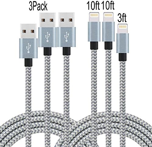 Frieso [3+10+10]FT Lightning Cable Nylon Extra Long USB Cord Charging Cable for iPhone7,7plus,SE,6s,6s plus,6plus,6,5s 5c 5,iPad Mini,Air,iPad5,iPod (Gray).