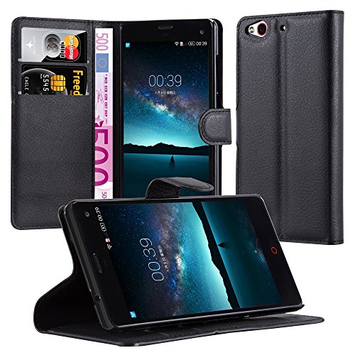 Cadorabo Book Case Compatible with Sony Xperia Z3 Plus Compact in Oxid Black - with Magnetic Closure, Stand Function and Card Slot - Wallet Etui Cover Pouch PU Leather Flip