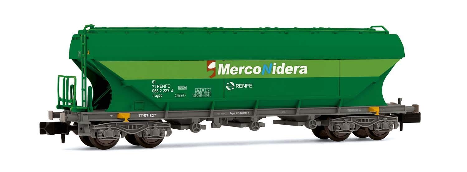 ARNOLD HN6471 RENFE, 4-Axle Flat-Sided Hopper Wagon MercoNidera, Green Livery, Period V Rolling Stock
