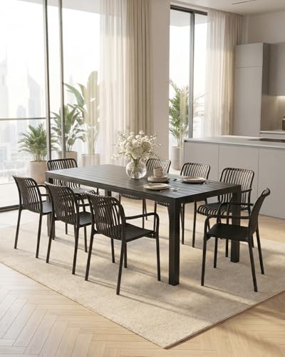 HariNorgen Outdoor Dining Table for 8 People, Aluminum Frame Garden Table with All-Weather Wood-Look Top for Garden,Lawn,Patio,205x90cm