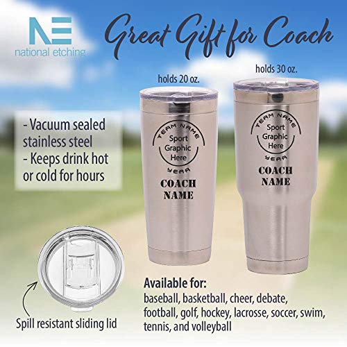 Personalized Coach Gift - Insulated Vacuum Sealed Sports Tumbler with Lid - Customized with Team Name, Coach Name, Year (Lacrosse, 20 oz)