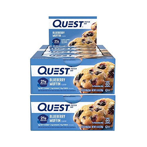 Quest Nutrition Protein Bar Blueberry Muffin. Low Carb Meal Replacement Bar with Over 20 Gram Protein. High Fiber, Gluten-Free (24 Count)