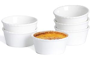 ONTUBE Ceramic Souffle Dishes Set of 6, Porcelain Ramekins Bakeware Set for Ramekin, 4oz (White)