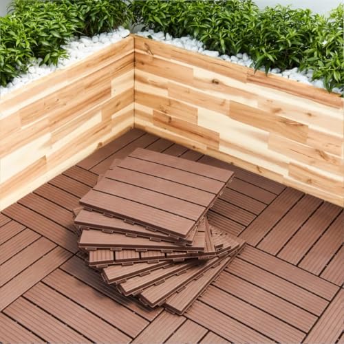 KIT 5 Deck Modular Plástico 30x30cm x 2cm Altura Piso Encaixe Rápido Antiderrapante Drenante para Piscina Jardim Varanda Banheiro (MARROM)