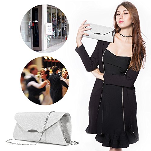 Evening Bag Clutch Handbags Envelope Purse for Women Flap Glitter with Chain Strap for Wedding Party Silver