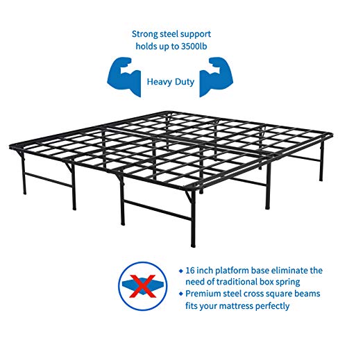 HOMUS King Platform Bed Frame/16 Inch High Sturdy Steel Mattress Base/Easily Assembly 8 Bolts/No Box Spring Needed/Non Slip/Quiet Noise Free/Solid/ Black King