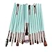 Sankuwen 15PCs Makeup Brush Set Tools Toiletry Kit (Green-Coffee)