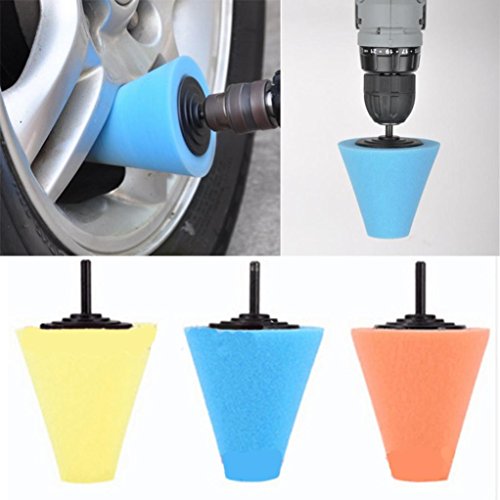 Sinwo Wheel Hub Polish Buffing Shank Polishing Sponge Cone Metal Foam Pad Car 6MM Car Cleaning Car Wheel Cleaning (Random)