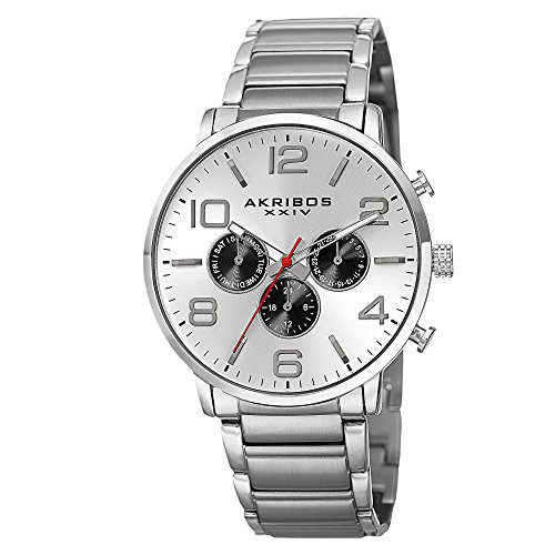 Akribos XXIV Silver Stainless Steel Mens Wrist Watch  Fashion Quartz AK803SSW - Packed in a Beautiful Gift Box, Perfect for Father's Day