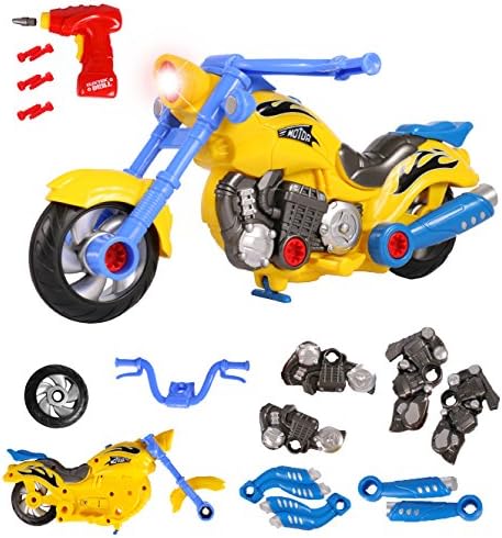 ToyThrill Take Apart Toy Motorcycle - Build Your Own Motor Bike, Fix Remodel, Ride and Play with Included Power Drill - Lights and Sounds - More Than 20 Pieces
