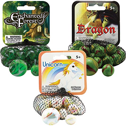 Mega Marbles 3 Pack - Enchanted Forrest, Dragon, & Unicorn Game Nets - Includes 1 Shooter Marble & 24 Player Marbles Per Net - Thumbnail 4