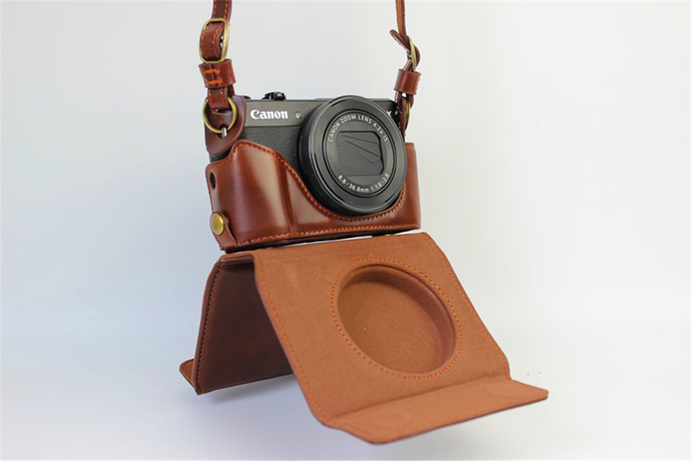 Bolinus Handmade Genuine Real Leather Half Camera Case Bag Cover For Canon Powershot G7 X Mark Ii G7x Mark 2 With Bottom Opening Version Black G7x Mark Ii Case Camera Cases