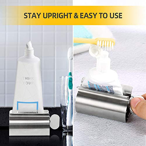 4 Pcs Toothpaste Squeezer - 2 in 1 Toothpaste Dispenser Key and Toothpaste Tube Squeezer Rollers, Metal Toothpaste Tube Wringer Seat Holder Stand by INTSUN