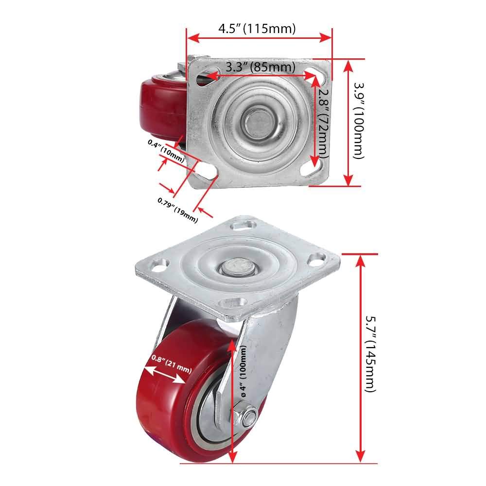 FactorDuty 4" X 2" Heavy Duty Caster Set of 4 Swivel Caster Wheels Polyurethane On Polyolefin Industrial Grade Premium Quality 2800lbs Total Capacity: Industrial & Scientific