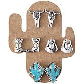 Western Boho Turquoise Stud Earrings Set for Women Natural Turquoise Earring Bohemian Cactus Leaf Flower Wing Earrings Fashion Vintage Boho Jewelry Gifts