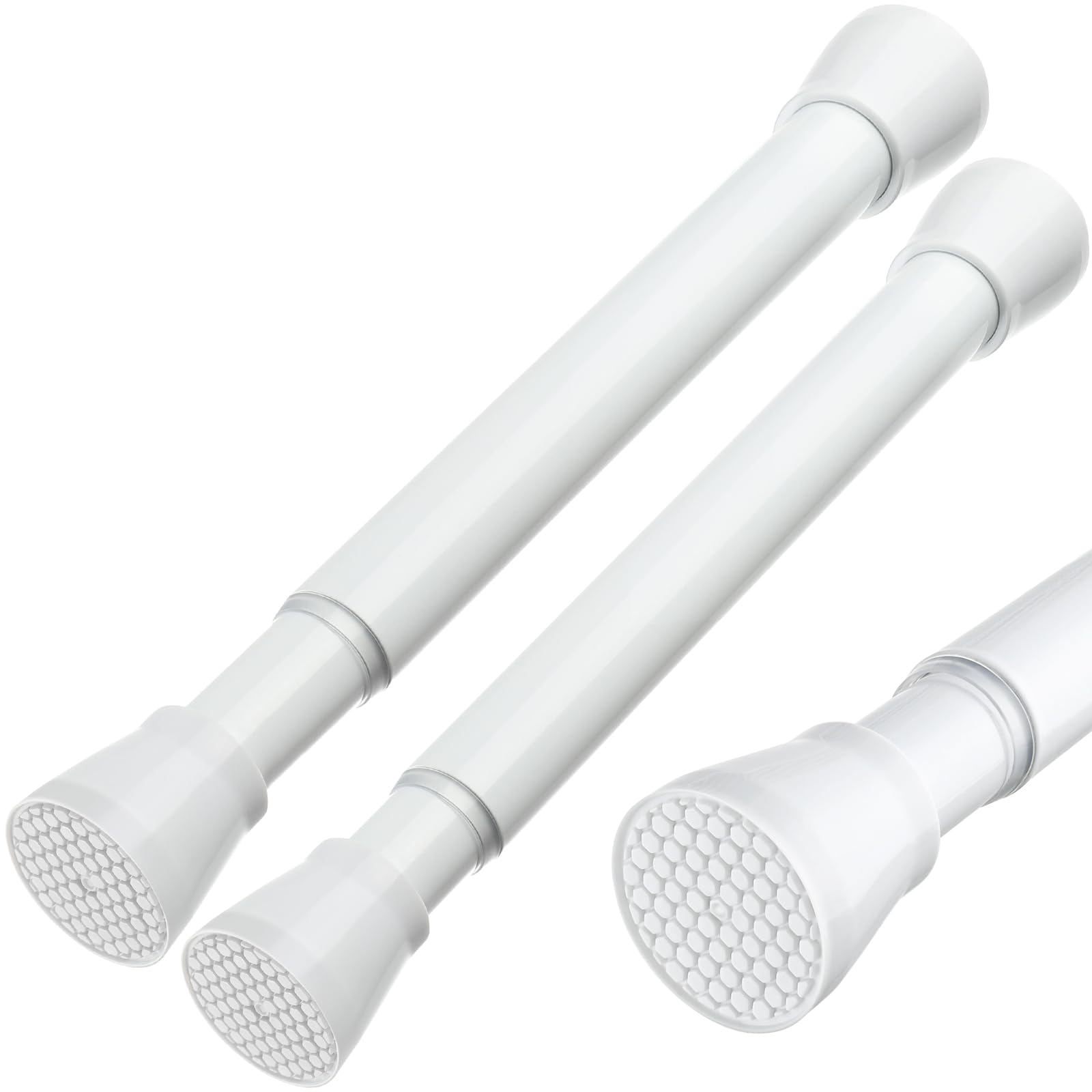 Photo 1 of MEXAU 2 Pack White Tension Rod 16 To 26 Inch Short Tension Curtain Rod Adjustable Spring Curtain Rods No Drilling Extendable Small Spring Tension Rod For Closet Cupboard Bars Refrigerator