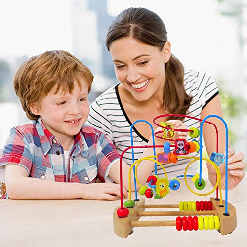ToyerBee Bead Maze, Wooden Toys with Animals Graphics, Educational Abacus Beads Circle Toys, Colorful Roller Coaster Game, Gift for Children Toddlers Kids Boys Girls - Thumbnail 3