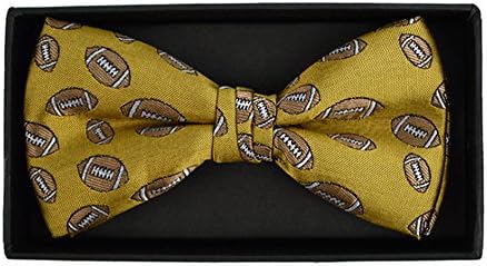 Men's game Day Football Sports Repeat Pre-tied Banded Bow Tie Neckwear (Mustard Gold)
